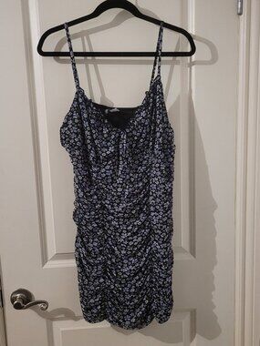 Floral Mesh Lined Mini Dress with Ruching